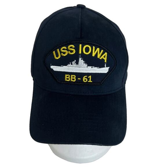 USS Iowa BB-61 Baseball Cap Navy Blue Embroidered Ship Hat Snapback Adjustable - Picture 2 of 5